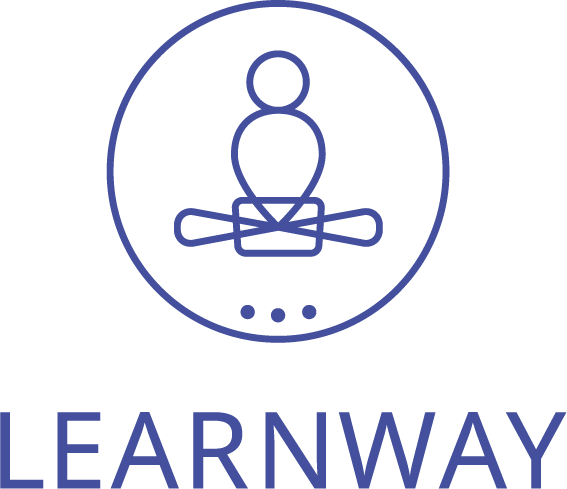 Das Icon von Learnway. Es zeigt eine stilisierte Figur, die an einem Laptop lernt und dabei von einem Kreis umschlossen ist. Der Name der Firma ist darunter.