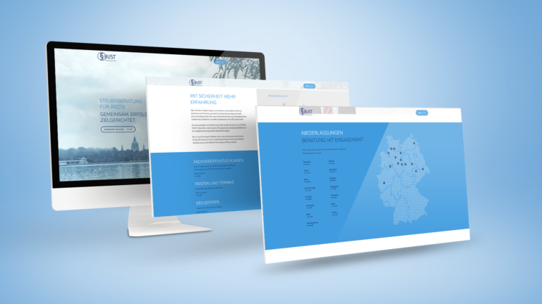 Drei Ansichten des neuen Webdesigns für BUST